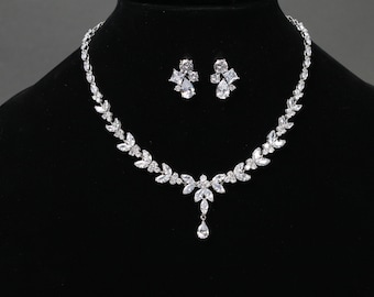 CZ  Bridal Jewelry set, Bridesmaid Earrings, CZ Necklace, Bridal Necklace, Cubic Zirconia Necklace, Wedding Jewelry, Bridesmaid gift