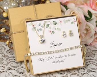Conjunto de collar y pendientes personalizados para damas de honor, pendientes para damas de honor, collar, pendientes y pulsera para damas de honor, conjunto de joyería para la fiesta nupcial