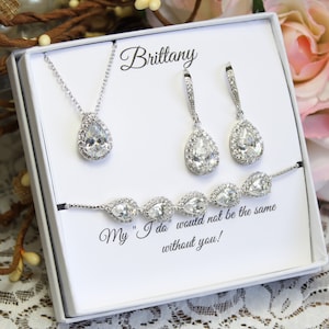 Custom color Bridesmaid gift set, Bridesmaid necklace bracelet earrings set, Bridesmaid necklace, Bridesmaid earrings, Wedding jewelry set image 2