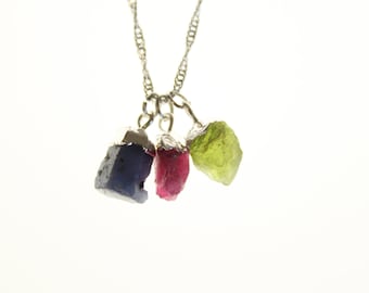 Personalized Birthstone Necklace, Raw Gemstone, Birthday Gifts, Garnet, Amethyst, Emerald, Ruby, Sapphire, Turquoise, Peridot, Aquamarine