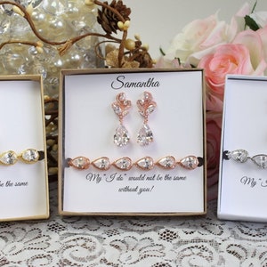 Custom color, Bridesmaid gift set, Tear drop bridesmaid earrings, Bridal Earrings, CZ Bracelet, Cubic Zirconia Earrings, Wedding Jewelry Set image 5