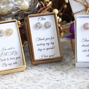 Custom bridesmaid earrings, Personalized bridesmaid earrings, Wedding Earrings, Zirconia Earrings, round earrings, Bridal party jewelry image 2