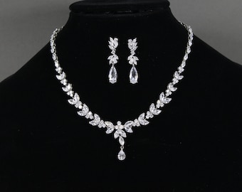 CZ  Bridal Jewelry set, Bridesmaid Earrings, CZ Necklace, Bridal Necklace, Cubic Zirconia Necklace, Wedding Jewelry, Bridesmaid gift