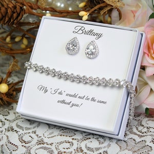 Custom Bridesmaid jewelry set, White gold Tear drop Cubic Zirconia earrings bracelet necklace set, Bridesmaid gift, Gold bridesmaid earrings image 2