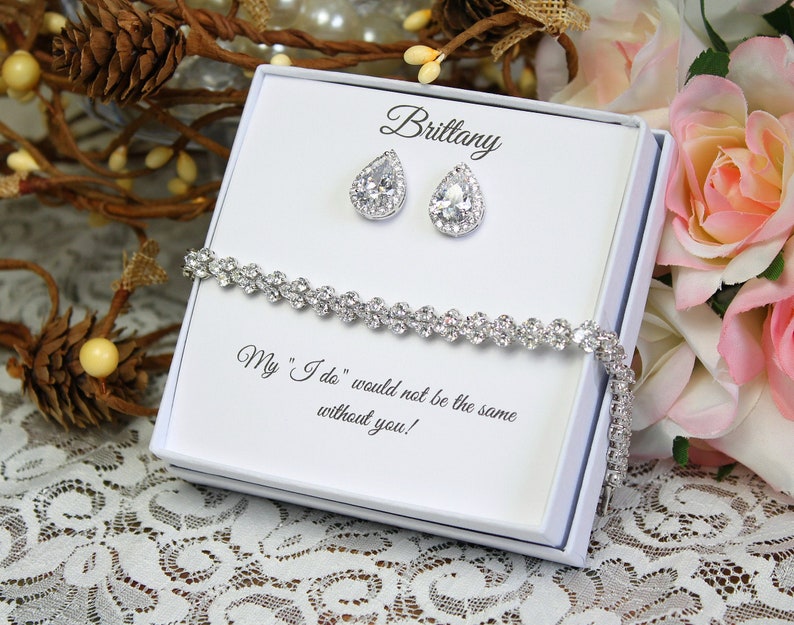 Custom Bridesmaid Jewelry Set White Gold Tear Drop Cubic - Etsy