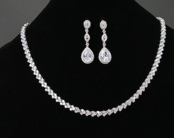 CZ  Bridal Jewelry set, Bridesmaid Earrings, CZ Necklace, Bridal Necklace, Cubic Zirconia Necklace, Wedding Jewelry, Bridesmaid gift