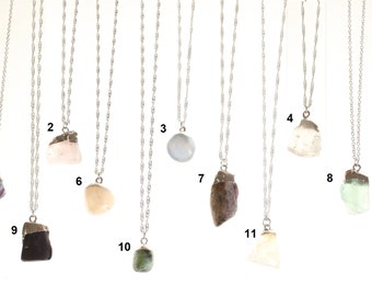 Personalized Birthstone Necklace, Raw Gemstone, Birthday Gifts, Garnet, Amethyst, Emerald, Ruby, Sapphire, Turquoise, Peridot, Aquamarine