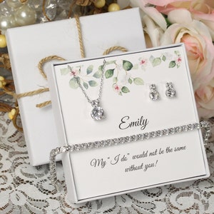 Custom bridesmaid gifts necklace earrings set, Bridesmaid earrings, Bridesmaid necklace, earrings and bracelet set, Bridal party jewelry set