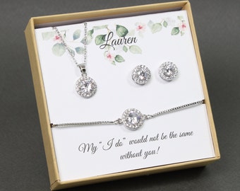 Custom bridesmaid gift necklace earrings set Bridesmaid earrings, Bridesmaid necklace, earrings and bracelet set, Bridal party jewelry set