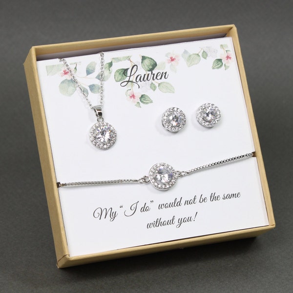 Custom bridesmaid gift necklace earrings set Bridesmaid earrings, Bridesmaid necklace, earrings and bracelet set, Bridal party jewelry set