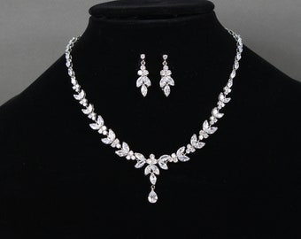 CZ  Bridal Jewelry set, Bridesmaid Earrings, CZ Necklace, Bridal Necklace, Cubic Zirconia Necklace, Wedding Jewelry, Bridesmaid gift