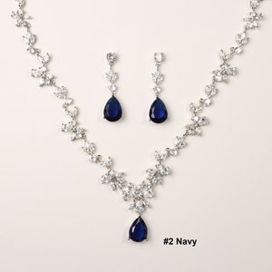 Navy Blue Bridal Jewelry set Sapphire Blue Bridal Earrings CZ Necklace Blue Bridal Necklace Cubic Zirconia Necklace Blue Wedding Jewelry Set