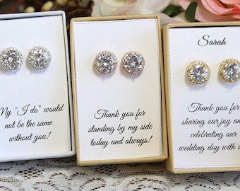 Custom bridesmaid earrings, Personalized bridesmaid earrings, Wedding Earrings, Zirconia Earrings, round earrings, Bridal party jewelry