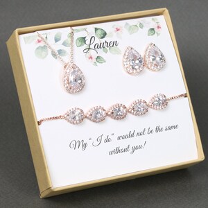 Custom color, Bridesmaid Earrings gift set, Wedding Earrings, Cubic Zirconia, Teardrop Earrings, CZ necklace, Wedding Jewelry, Mother Gift