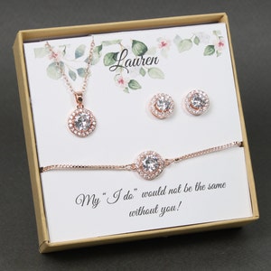 Custom bridesmaid gift necklace earrings set Bridesmaid earrings, Bridesmaid necklace, earrings and bracelet set, Bridal party jewelry set