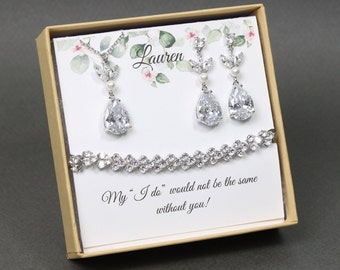 Custom bridesmaid gift set Bridal necklace bracelet earrings gift set Personalized bridesmaid necklace earrings Bridal bracelet earrings set