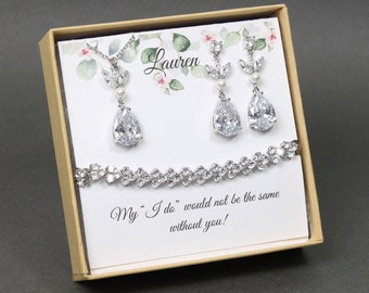 Conjunto de regalo de dama de honor personalizado Conjunto de regalo de collar, pulsera y pendientes de novia Conjunto de collar, pulsera y pendientes de dama de honor personalizado