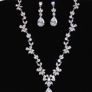 Custom CZ color Bridal Jewelry Bridal Earrings CZ Necklace bridesmaid earrings Bridal Necklace Cubic Zirconia Necklace Wedding Jewelry Set