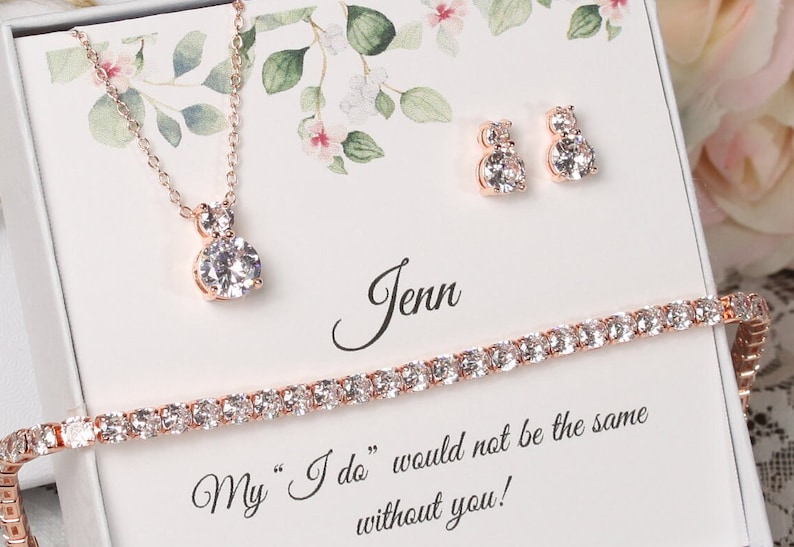 Custom bridesmaid gifts necklace earrings set, Bridesmaid earrings, Bridesmaid necklace, earrings and bracelet set, Bridal party jewelry set zdjęcie 7