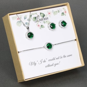 Custom bridesmaid gifts necklace earrings set, Bridesmaid earrings, Bridesmaid necklace, earrings and bracelet set, Emerald Green Crystal