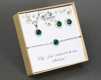 Custom bridesmaid gifts necklace earrings set, Bridesmaid earrings, Bridesmaid necklace, earrings and bracelet set, Emerald Green Crystal