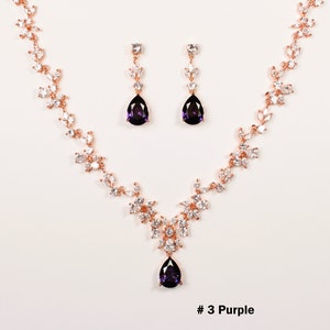 Dark Purple Bridal Jewelry set Purple Amethyst Bridal Earrings Necklace Bridal Necklace Cubic Zirconia Necklace Purple Wedding Jewelry Set