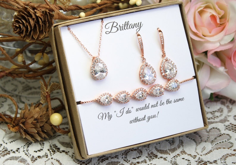 Custom color Bridesmaid gift set, Bridesmaid necklace bracelet earrings set, Bridesmaid necklace, Bridesmaid earrings, Wedding jewelry set image 1