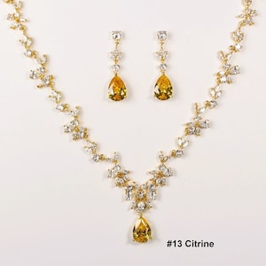 Citrine Bridal Jewelry set Bridal Earrings Necklace Bridal Necklace Citrine yellow Cubic Zirconia Necklace Wedding Jewelry Set Bridal set