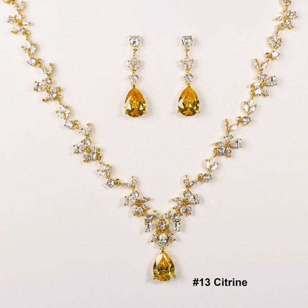 Citrine Bridal Jewelry set Bridal Earrings Necklace Bridal Necklace Citrine yellow Cubic Zirconia Necklace Wedding Jewelry Set Bridal set