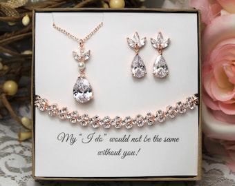 Custom bridesmaid gift set, Bridesmaid earrings, Personalized bridesmaid necklace earrings, Wedding jewelry set Bridal bracelet earrings set