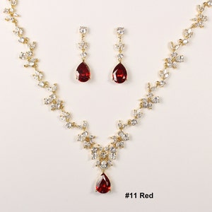 Red Bridal Jewelry set, Burgundy Bridal Earrings, CZ Necklace, Bridal Necklace, Cubic Zirconia Necklace, Dark Red Wedding Jewelry Set