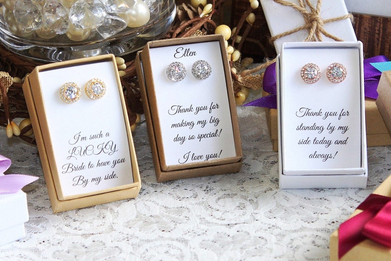 Custom bridesmaid earrings, Personalized bridesmaid earrings, Wedding Earrings, Zirconia Earrings, round earrings, Bridal party jewelry image 6
