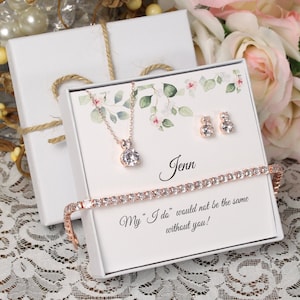 Custom bridesmaid gifts necklace earrings set, Bridesmaid earrings, Bridesmaid necklace, earrings and bracelet set, Bridal party jewelry set image 2