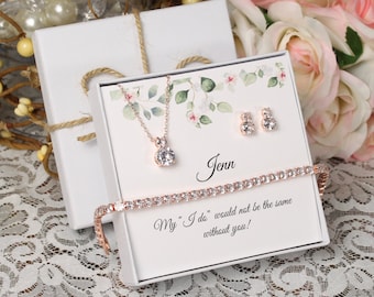 Conjunto de collar y pendientes de regalo para dama de honor personalizado, pendientes de dama de honor, conjunto de collar, pendientes y pulsera de dama de honor, conjunto de joyas para fiesta nupcial