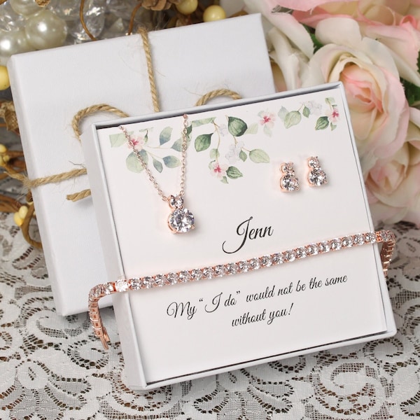Custom bridesmaid gifts necklace earrings set, Bridesmaid earrings, Bridesmaid necklace, earrings and bracelet set, Bridal party jewelry set