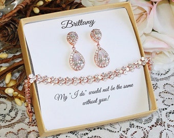 Custom color, Bridesmaid gift set, Tear drop bridesmaid earrings, Bridal Earrings, CZ Bracelet, Cubic Zirconia Earrings, Wedding Jewelry Set