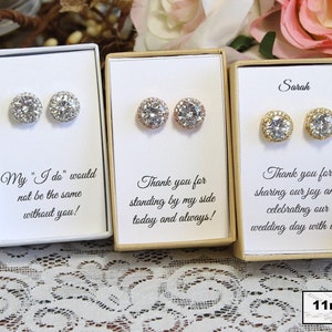 Custom bridesmaid earrings, Personalized bridesmaid earrings, Wedding Earrings, Zirconia Earrings, round earrings, Bridal party jewelry image 3