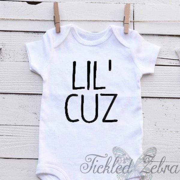 Lil Cuz - Baby Bodysuit, Toddler, Youth, Adult Shirt - Surprise Announcement- Big Cousin - Best Friends - Family - Love - Fun - Gang - Crew