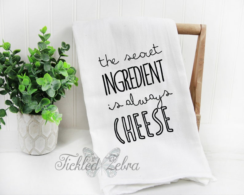 Hand Towel 100/% Cotton Spices The Secret Ingredient Is Always Cheese Gift Flour Sack Kitchen Tea Towel Dish Lint Free Love