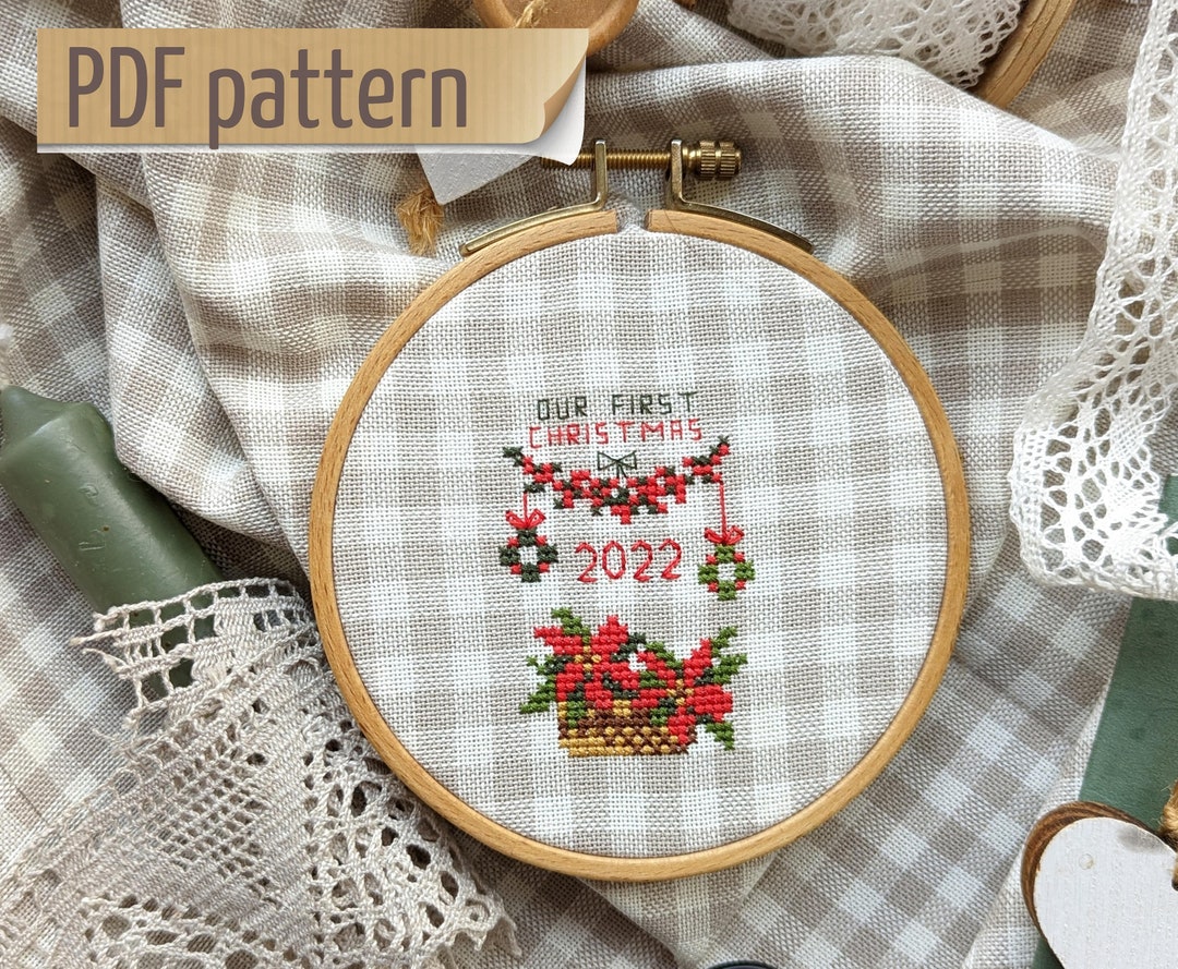 Our First Christmas Cross Stitch Pattern PDF Poinsettia Cross - Etsy