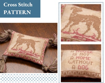 Primitive pincushion cross stitch pattern PDF, Dog cross stitch pinkeep pattern