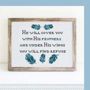 Quote cross stitch christian pattern with Bible verse Psalm 91 simple cross stitch pdf