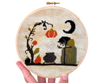 Primitive samplers  Halloween cross stitch pattern Witch cross stitch ornament