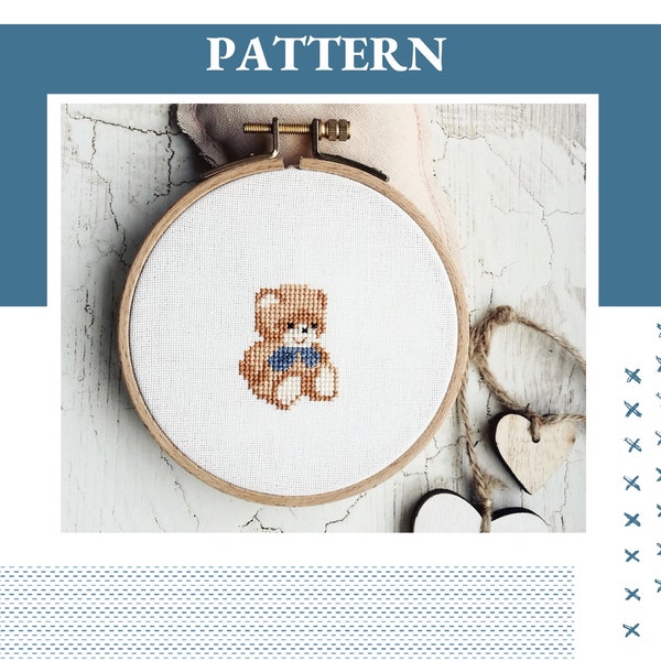 Tiny cross stitch pattern PDF - Small Forest animal digital pattern - Cute Bear digital files