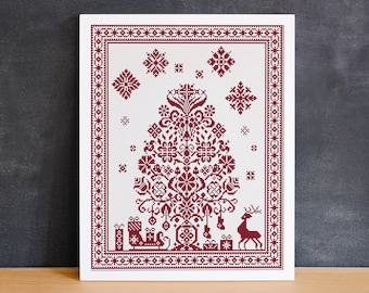 Christmas cross stitch pattern PDF download, Primitive Sampler Christmas tree ornament