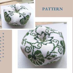 Monstera cross stitch pattern PDF Emerald green biscornu cross stitch Plants pincushion cross stitch