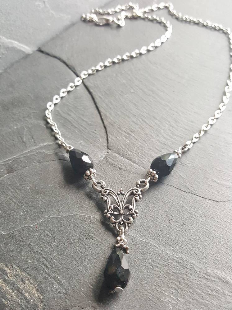 Black Teardrop Necklace Gothic Jewelry Goth Necklace Etsy