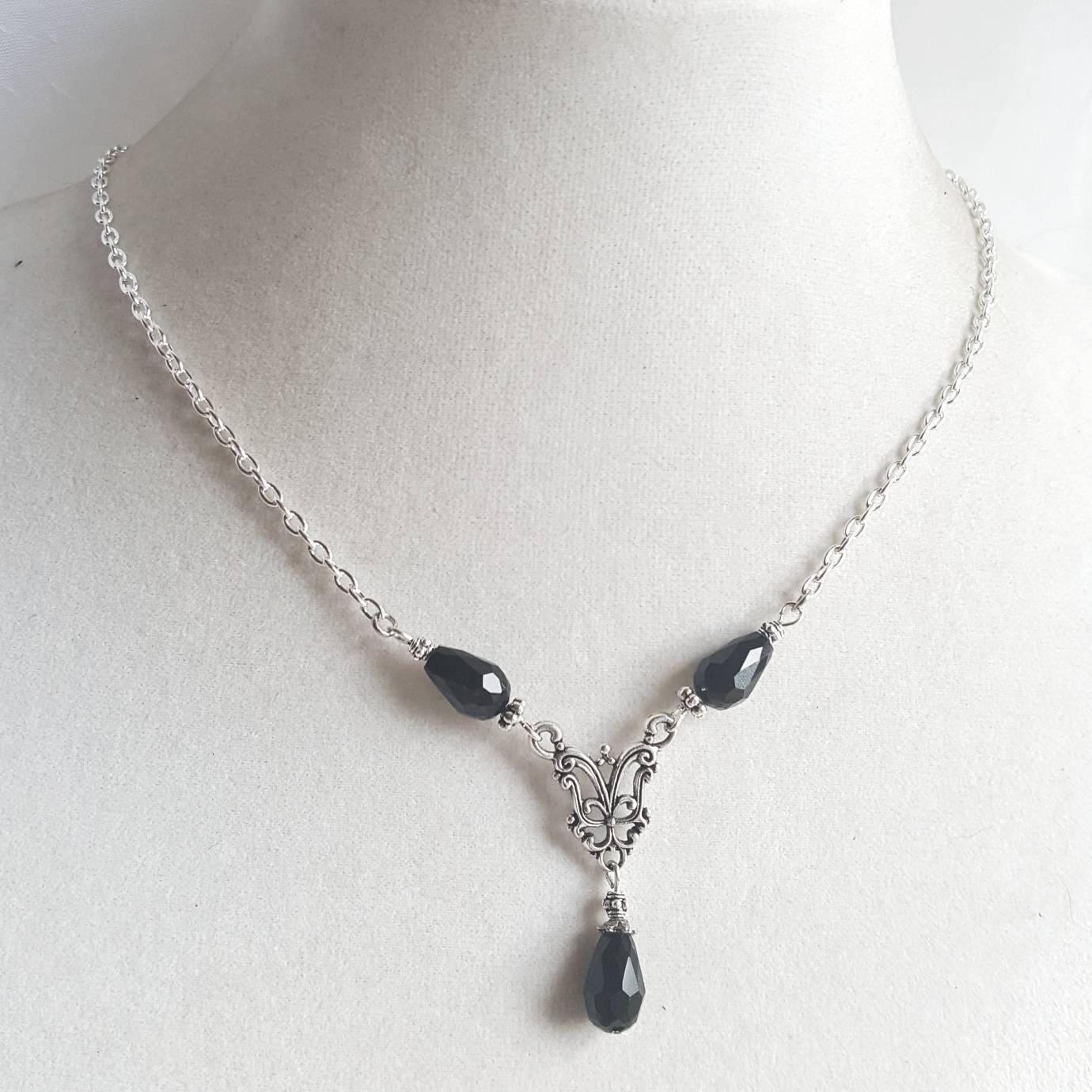 Black Teardrop Necklace Gothic Jewelry Goth Necklace Etsy