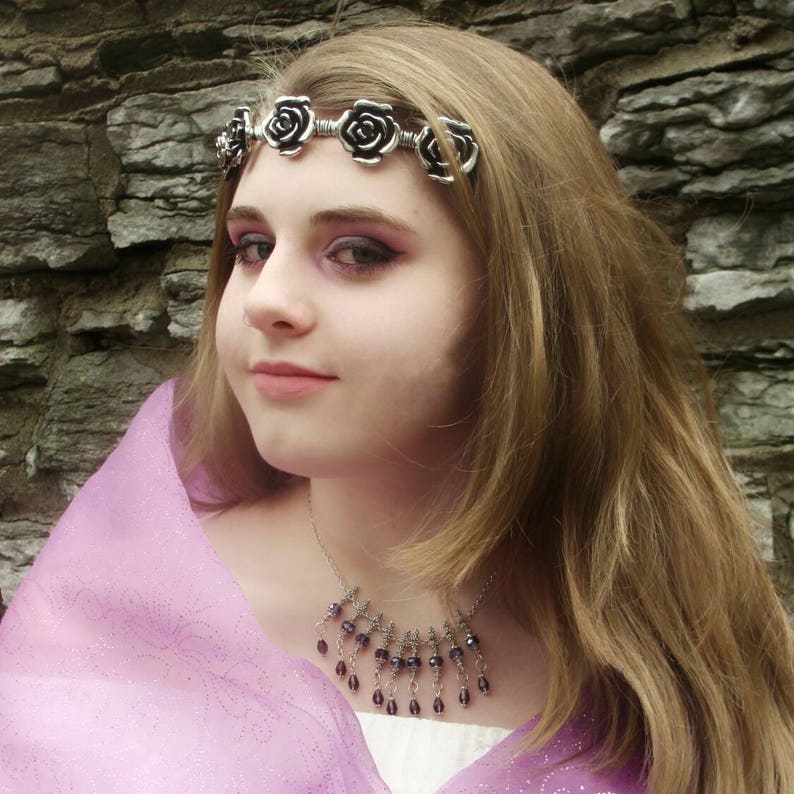 Rose Crown Flower Crown Ren Faire Silver Headband Etsy