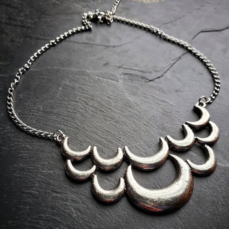 Selenophile Jewelry Ritual Jewelry Wiccan Jewelry Crescent Moon Necklace Many Moons Necklace Wiccan Necklace Silver Necklace